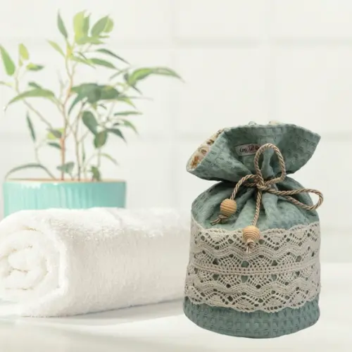 Porta Papel Higiênico Algodão Quadriculado Verde