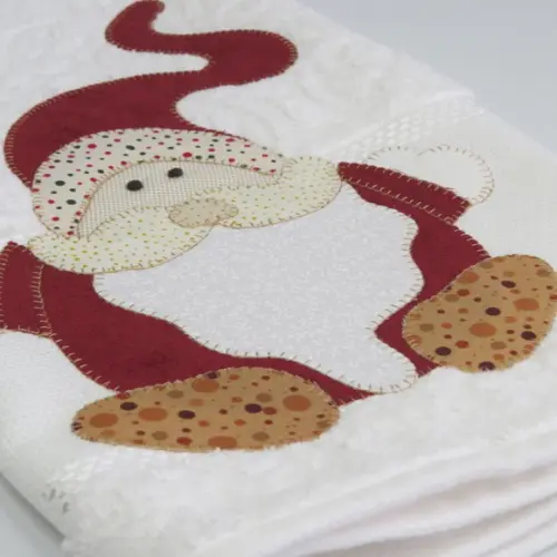 Toalha de Rosto Natal Bordada Papai Noel Barba Longa