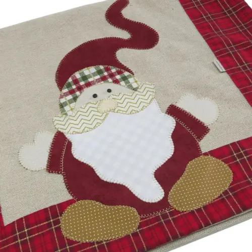 Trilho de Mesa em Linho com Barrado Papai Noel Barba Longa