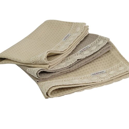 Kit3 Pano de Prato Luxo Algodão Quadriculado com Renda