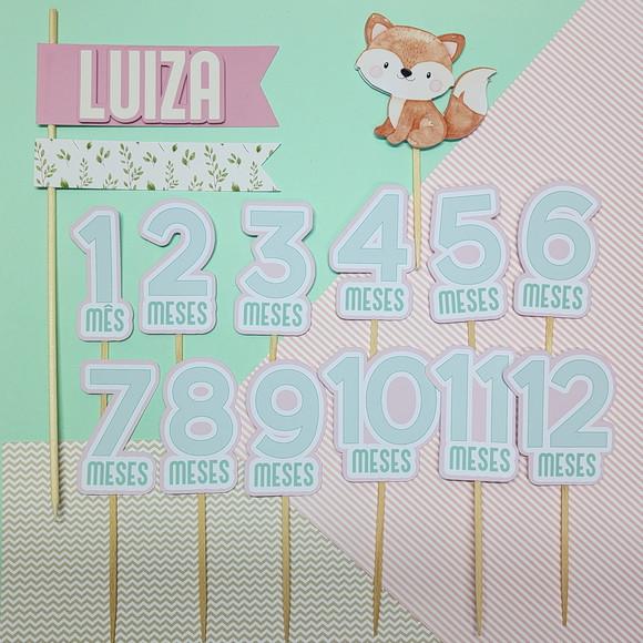 Kit Topos de Bolo Mesversário Bebê Personalizado Raposinha