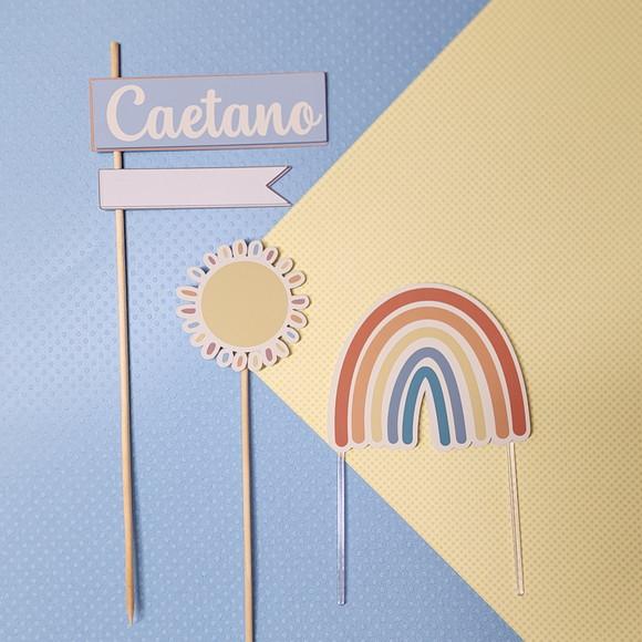 Topo de Bolo Personalizado Arco Íris Boho para Chá de Bebê