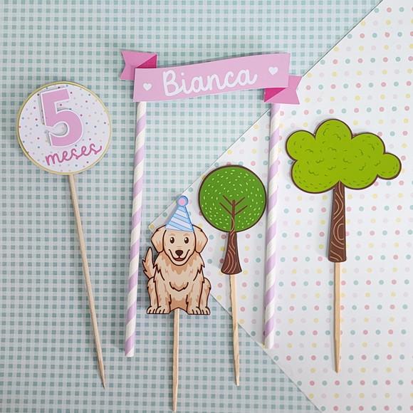 Topo de Bolo para Mesversário Cachorro Golden