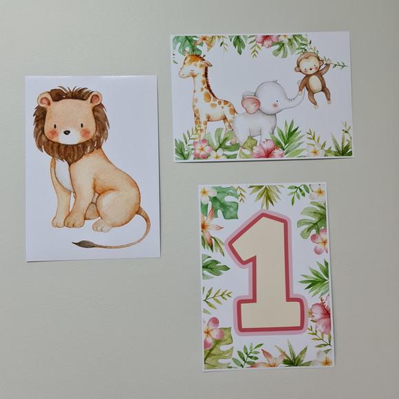 Kit Três Pôsteres A4 Impressos Decoração de Festa Safari
