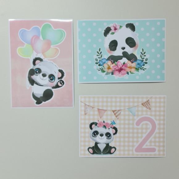 Kit com Três Pôsteres A4 Impressos para Decoração de Festa