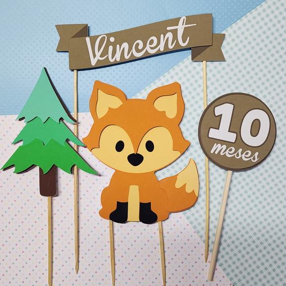Topo de Bolo Camadas de Papel Mesversário Raposinha Menino