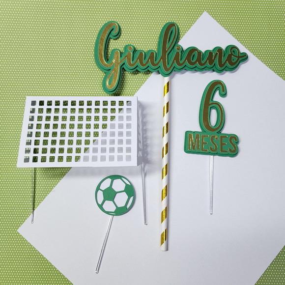 Topo de Bolo Temático Futebol e Gol 3d Mesversário de Bebê