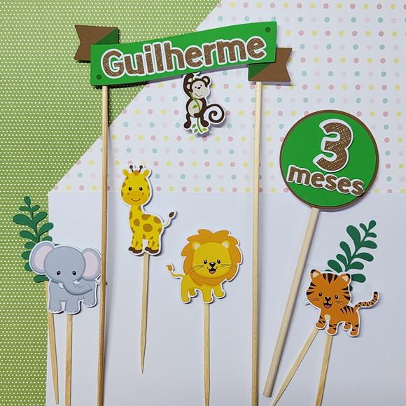 Topo de Bolo em Papel Animais do Safari