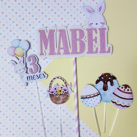 Topo de Bolo Personalizado Páscoa Mesversário Menina