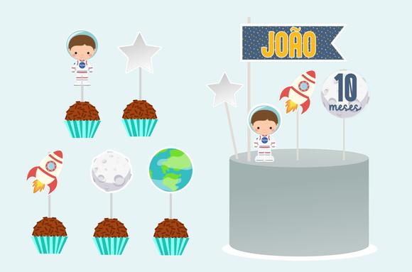Papelaria Mesversário Topo do Bolo e Toppers Astronauta