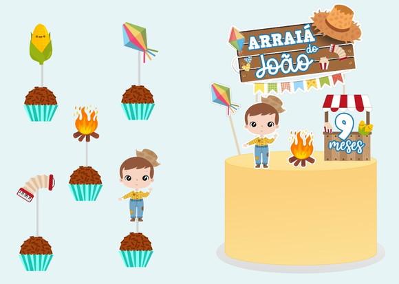 Papelaria Mesversário Junino Topo do Bolo e Toppers
