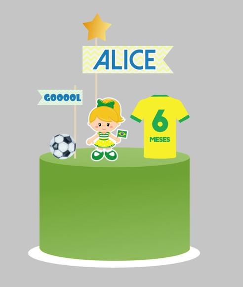 Topo de Bolo Personalizado Futebol Seleção Verde e Amarelo