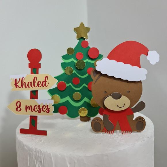 Topo de Bolo para Mesversário Ursinho e Árvore de Natal