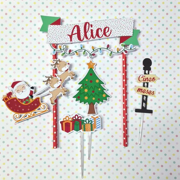 Topo de Bolo Personalizado para Mesversário Natal Papai Noel