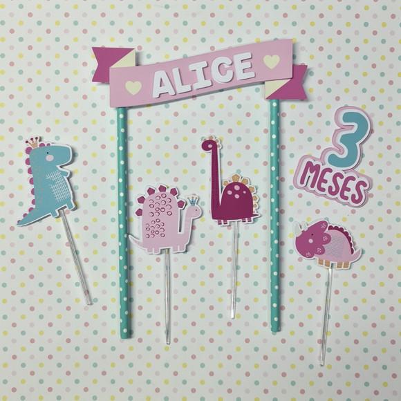Topo De Bolo Personalizado Dinossauro Para Meninas