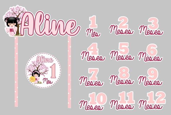 Kit Completo Mesversário Bebê Com Topos De Bolo E Adesivos