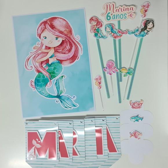 Festa Básica Kit De Papelaria Para Festinha Tema Sereia