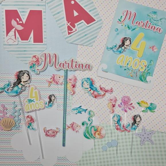 Big Party Kit Papelaria Para Festinha Tema Sereia Aquarela