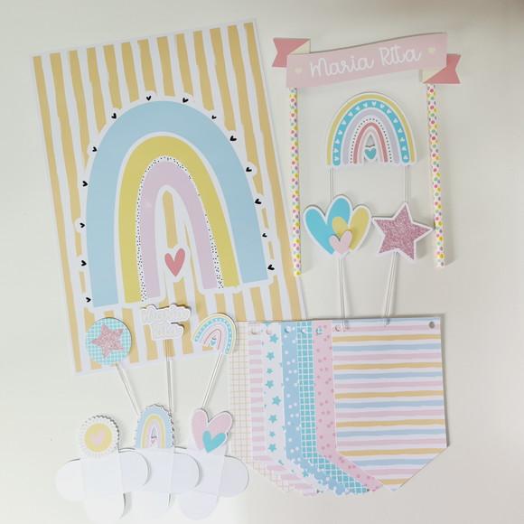 Festa Básica Kit De Papelaria Para Festinha Tema Arco Íris