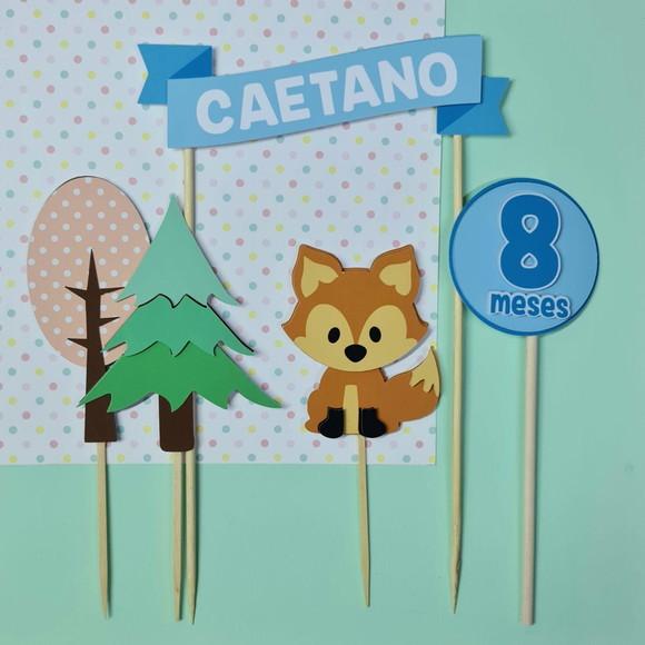 Topo De Bolo Personalizado Raposinha Azul