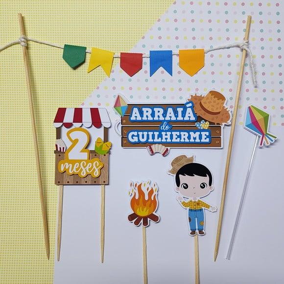 Topo de Bolo Mesversário Festa Junina Menino