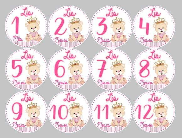 Kit de Adesivos para Mesversário do Bebê Ursinha Princesa
