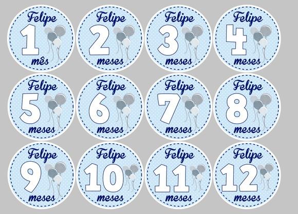 Kit de Adesivos para Mesversário do Bebê Bexigas Azul