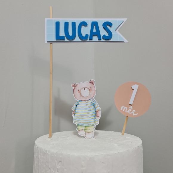 Topo de Bolo para Mesversário do bebê Ursinho Aquarela