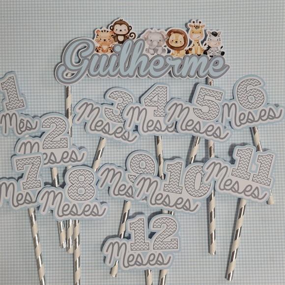 Kit Topos de Bolo Mesversário Bebê Personalizado Safari