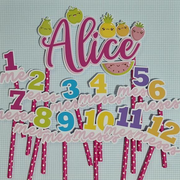 Kit Topos de Bolo Mesversário Bebê Personalizado Frutinhas