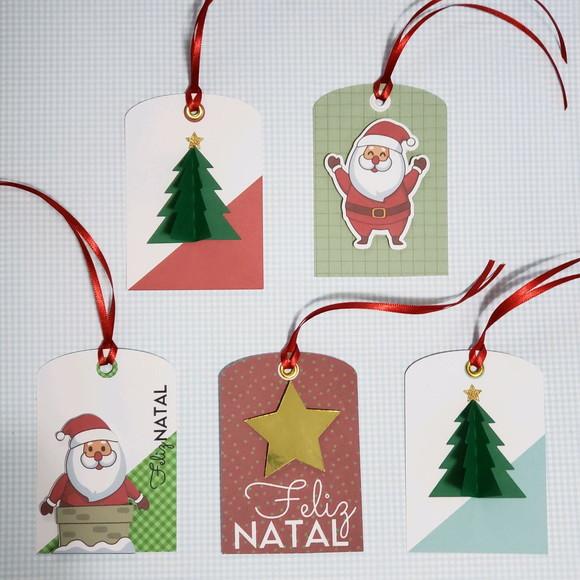 Tags em Papel 9,5 x 6,5cm para Presentes de Natal- kit com 5