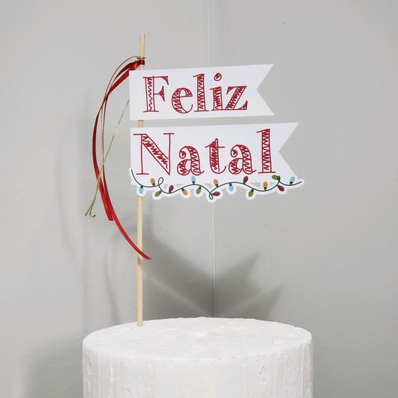 Topo de Bolo ou Panetone Bandeirinhas Feliz Natal