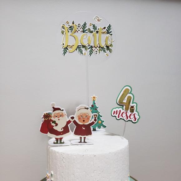 Topo de Bolo Mesversário Flutuante Circular Metálico Natal