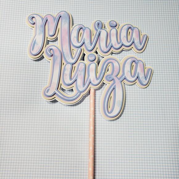 Topo de Bolo em camadas de papel personalizado Nome Tie Dye