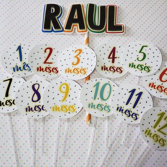 Kit Topos de Bolo Mesversário Bebê Personalizado Colorido