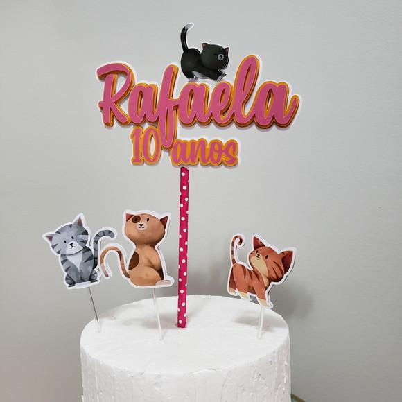 Topo de Bolo para Aniversário ou Mesversário Tema Gatinhos