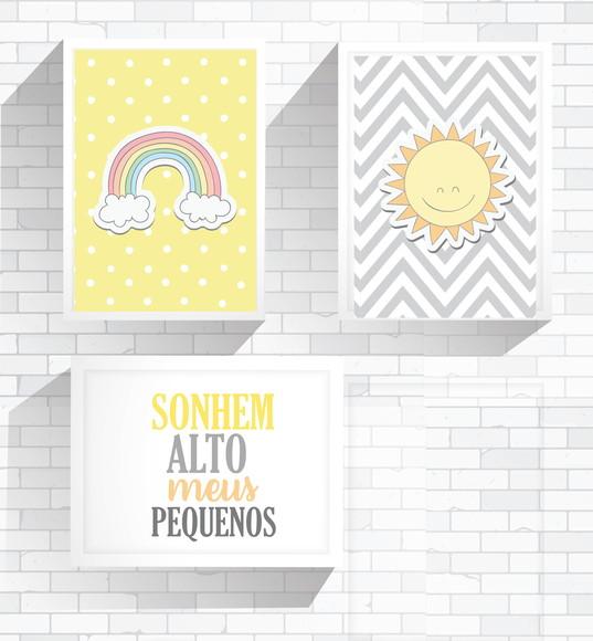 Três Pôsteres A4 Impressos para Decoração de Festa