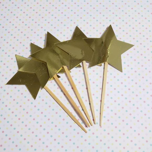 10 Toppers para Docinhos e Cupcakes Estrelinhas Douradas
