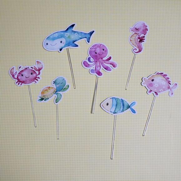 10 Toppers para Docinhos e Cupcakes Festa Fundo do Mar