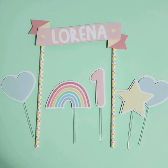 Topo de Bolo Camadas de Papel Primeiro Aninho Candy Colors