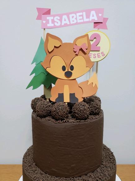 Topo de Bolo Camadas de Papel Mesversário Raposinha
