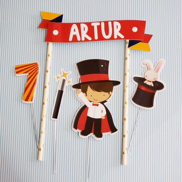 Topo de Bolo em Papel Personalizado com Nome Tema Mágico