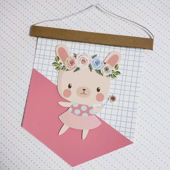 Flâmula em Papel Personalizada Animais do Bosque com Flores