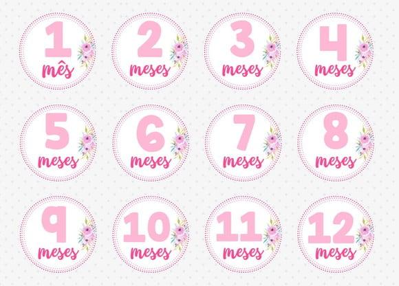 Kit de Adesivos para Body Mesversário do Bebê Rosa com Flor