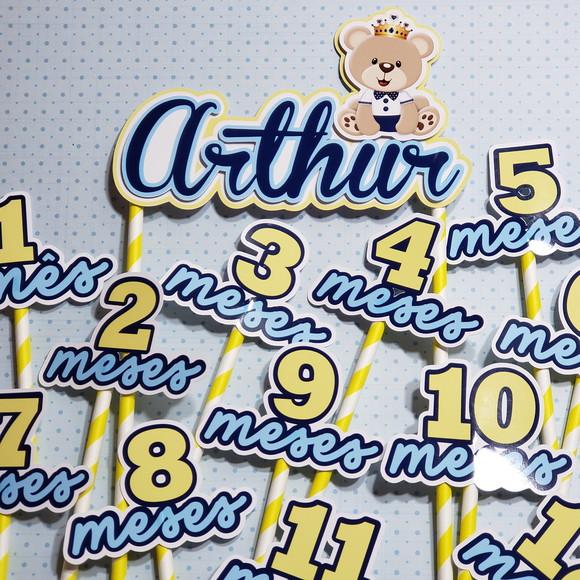 Kit Topos de Bolo Mesversário Bebê Personalizado Ursinho