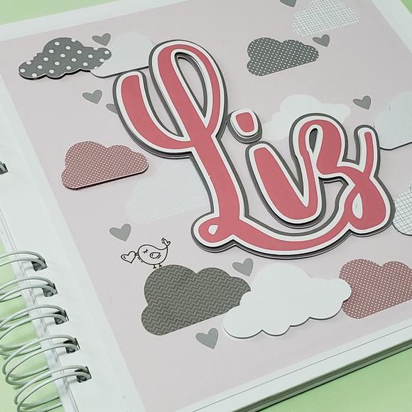 Livro Assinaturas Maternidade em Scrap Nuvens Cinza e Rosa