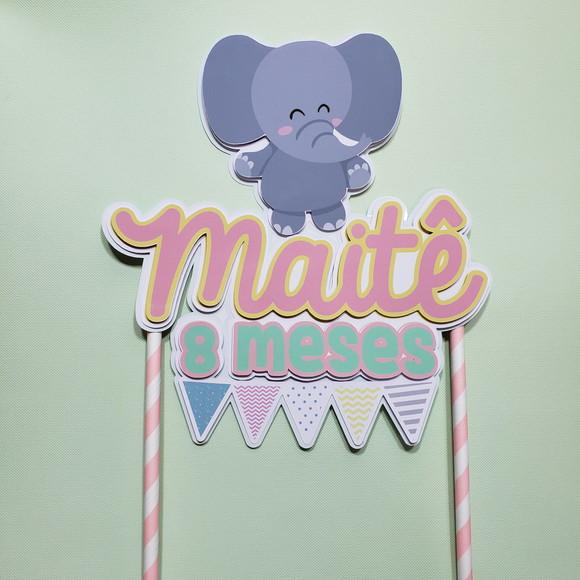Topo de Bolo para Mesversário de Bebê Tema Elefantinho