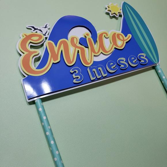 Topo de Bolo em camadas de Papel Tema Surf