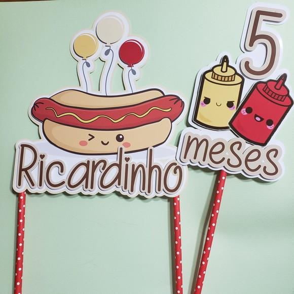 Topo de Bolo Camadas Papel Mesversário Tema Hot Dog Cute