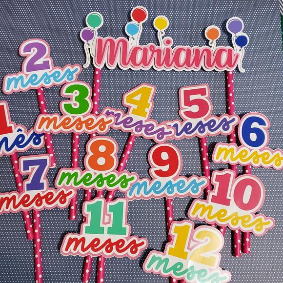 Kit Topos de Bolo Mesversário Bebê Personalizado Bexigas